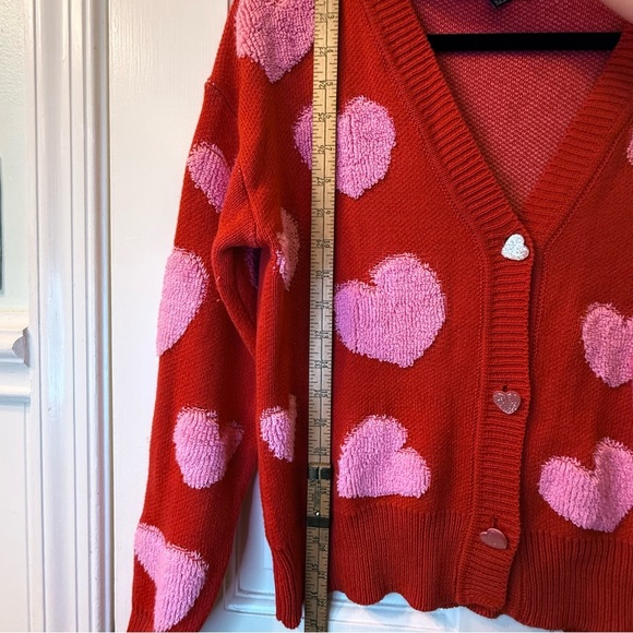 32 Degrees Red and Pink Heart Cardigan Sweater - Picture 5 of 6